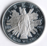 Монета 1 доллар. 1989(S) год, США. 200 лет конгрессу.