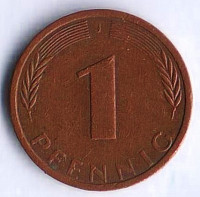 Монета 1 пфенниг. 1975(J) год, ФРГ.