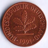 Монета 2 пфеннига. 1991(G) год, ФРГ.