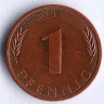 Монета 1 пфенниг. 1977(J) год, ФРГ.