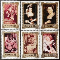 Набор почтовых марок (6 шт.) с блоком. "Картины Рубенса". 1981 год, КНДР.