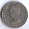 Монета 1 песета. 1891(91) год, Испания.
