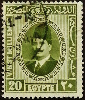 Почтовая марка (20 m.). "Король Фуад I". 1927 год, Египет.