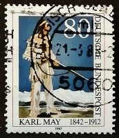 Почтовая марка. "75 лет со дня смерти писателя Карла Фридриха Майа (1842-1912)". 1987 год, ФРГ.