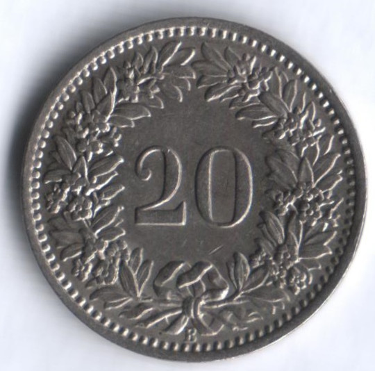 20 раппенов. 1947 год, Швейцария.