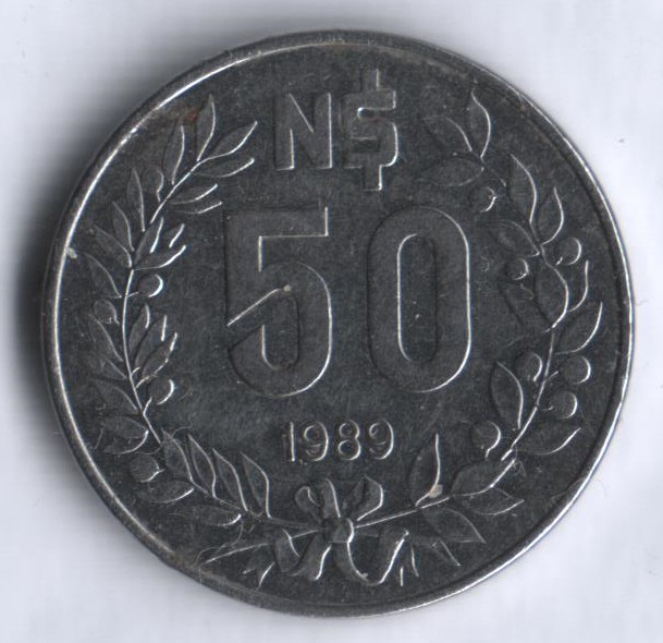 50 новых песо. 1989 год, Уругвай.