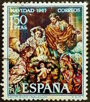 Почтовая марка. "Рождество-1967". 1967 год, Испания.
