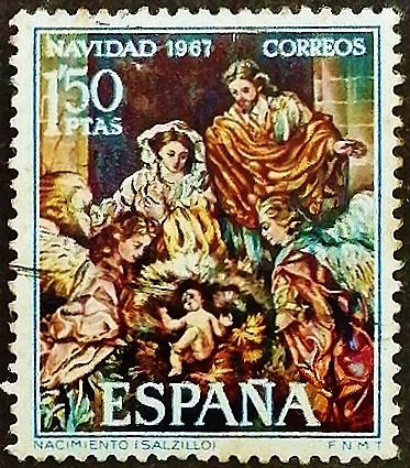 Почтовая марка. "Рождество-1967". 1967 год, Испания.