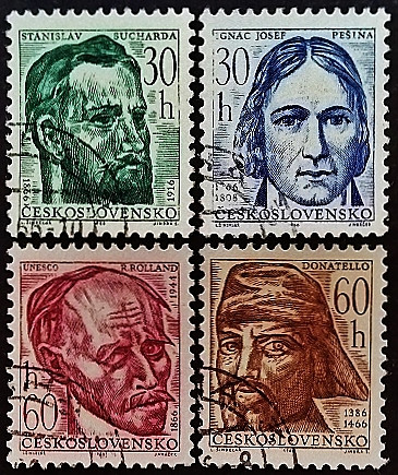 Набор почтовых марок (4 шт.). "Деятели культуры". 1966 год, Чехословакия. Набор почтовых марок (4 шт.). "Деятели культуры". 1966 год, Чехословакия.