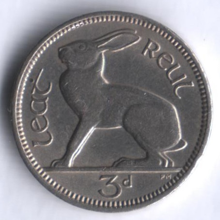 Монета 3 пенса. 1964 год, Ирландия.