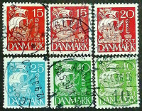 Набор почтовых марок (6 шт.). "350 лет Таможенной службе". 1927-1940 годы, Дания.