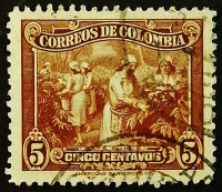 Почтовая марка. "Сбор кофе". 1939 год, Колумбия.