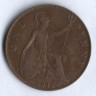 Монета 1 пенни. 1916 год, Великобритания.