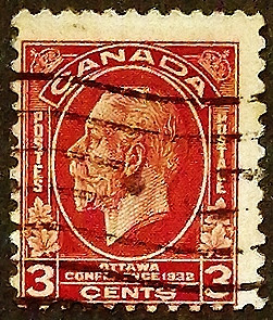 Почтовая марка. "Король Георг V - конференция в Оттаве". 1932 год, Канада.