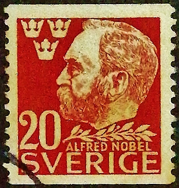 Почтовая марка (20 ör.). "Альфред Нобель". 1946 год, Швеция.