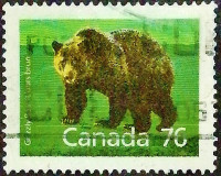 Почтовая марка (76 c.). "Гризли". 1989 год, Канада.
