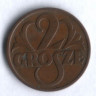 Монета 2 гроша. 1928 год, Польша.