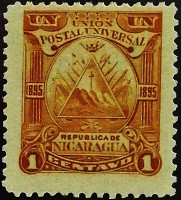 Марка почтовая (1 c.). "Герб". 1895 год, Никарагуа.