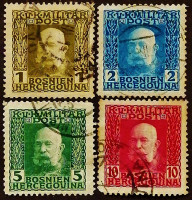 Набор почтовых марок (4 шт.). "Император Франц Иосиф I". 1912 год, Босния и Герцеговина (австро-венгерская администрация).