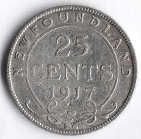 Монета 25 центов. 1917 год, Ньюфаундленд.