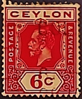 Почтовая марка (6 c.). "Король Георг V". 1912 год, Цейлон.