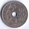 Монета 25 сантимов. 1908 год, Бельгия (Belgique).