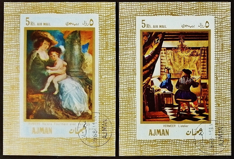 Набор мини-блоков (2 шт.). "Картины". 1968 год, Аджман.