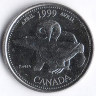 Монета 25 центов. 1999 год, Канада. Миллениум. Апрель - Полярная сова.