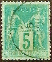 Почтовая марка (5 c.). "Мир и торговля". 1876 год, Франция.