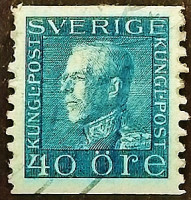 Почтовая марка (40 ö.). "Король Густав V". 1921 год, Швеция.