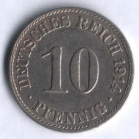 Монета 10 пфеннигов. 1914 год (A), Германская империя.
