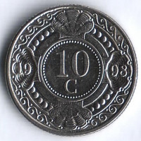 Монета 10 центов. 1998 год, Нидерландские Антильские острова.
