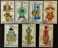 Набор почтовых марок (7 шт.). "Олимпийские победы Чехословакии". 1965 год, Чехословакия.