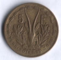 Монета 5 франков. 1956 год, Того.