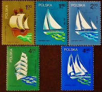 Набор почтовых марок (5 шт.). "Польские парусные корабли". 1974 год, Польша.