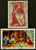 Набор почтовых марок (2 шт.). "Рождество-1978". 1978 год, Италия.
