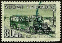 Почтовая марка. "Туристический автобус". 1947 год, Финляндия.