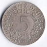 Монета 5 марок. 1958 год (G), ФРГ.