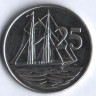Монета 25 центов. 2005 год, Каймановы острова.
