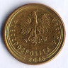 Монета 1 грош. 2016(l) год, Польша.