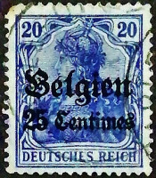 Почтовая марка (25 c.). "Германия (с надпечаткой)". 1914 год, Бельгия (Германская оккупация в ПМВ).