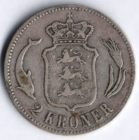Монета 2 кроны. 1876(HC//CS) год, Дания.