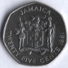 Монета 25 центов. 1991 год, Ямайка. Маркус Гарви - национальный герой.