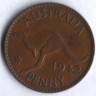 Монета 1 пенни. 1942(p) год, Австралия.