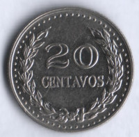 Монета 20 сентаво. 1974 год, Колумбия.