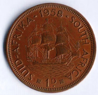 Монета 1 пенни. 1958 год, Южная Африка.