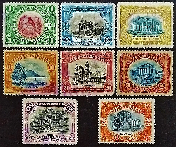 Набор почтовых марок (8 шт.). "Национальные символы". 1902 год, Гватемала.