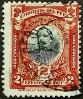 Почтовая марка (2 c.). "Полковник Франциско Болоньес". 1901 год, Перу.