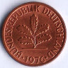 Монета 1 пфенниг. 1976(D) год, ФРГ.