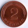 Монета 2 пфеннига. 1991(J) год, ФРГ.